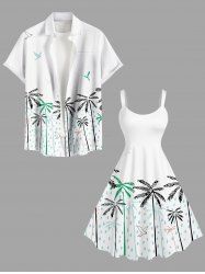 Coconut Tree Bird Rain Drop Print Plus Size Matching Hawaii Beach Outfit For Couples -  