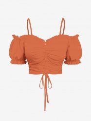 Haut caraco froncé à volants et épaules dénudées grande taille - Orange M