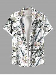 Plus Size Flowers Tropical Leaf Print Buttons Pocket Hawaii Shirt For Men -  
