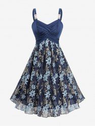 Plus Size Two Tone Flower Lace Crossover A Line Dress -  