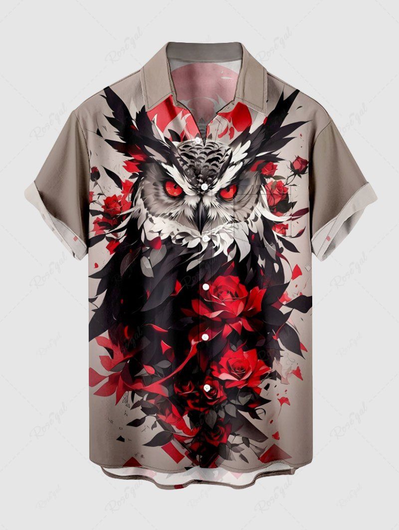 Chemise grande taille à boutons et poches pour homme, motif hibou, roses et fleurs d'Halloween Bronze 4XL