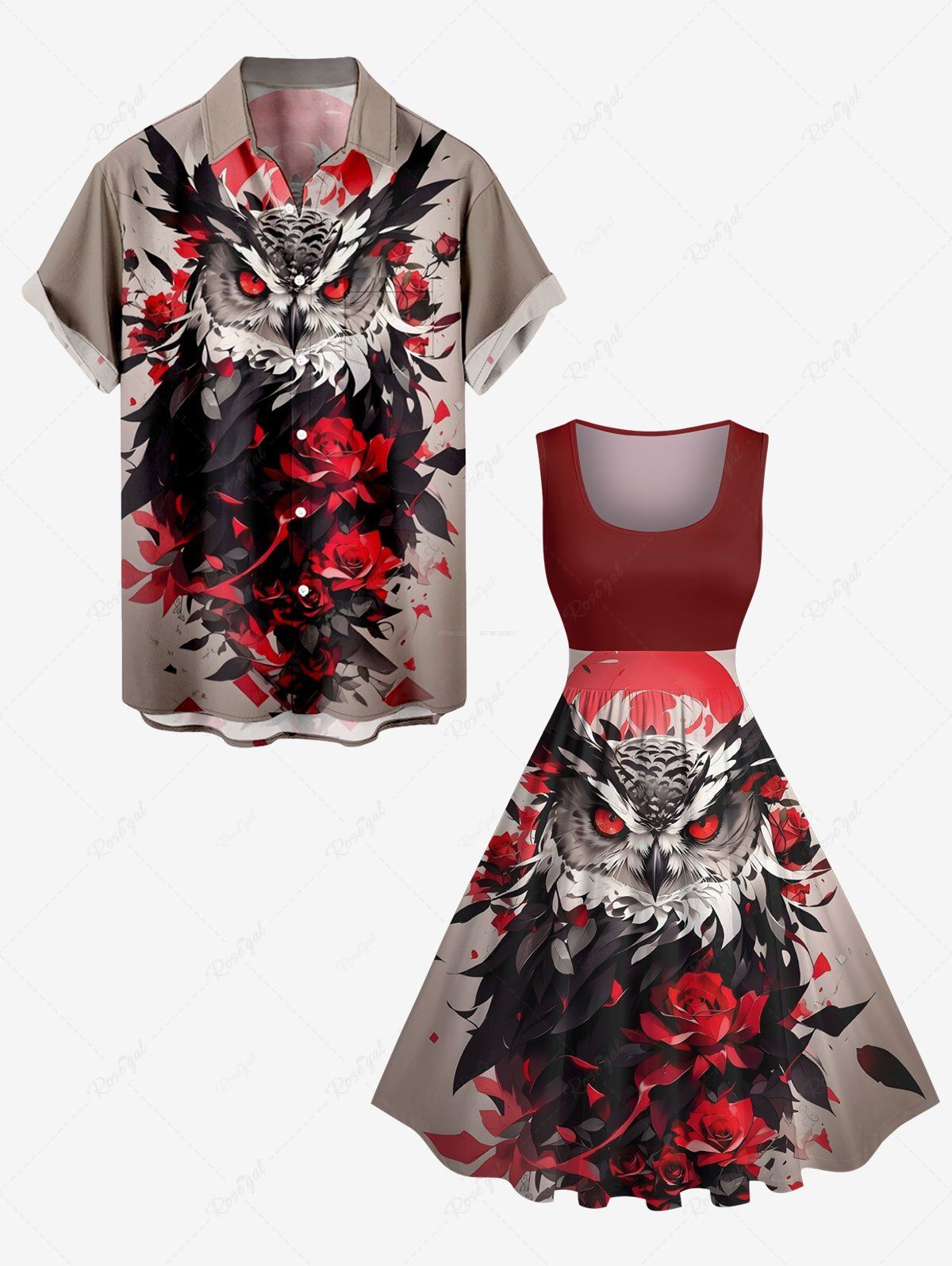 Outfits Halloween Owl Rose Flowers Print Plus Size Matching Outfit For Couples  