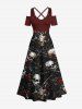 Halloween Skulls Rose Flowers Chains Print Plus Size Matching Outfit For Couples -  
