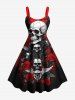 Tenue d'Halloween grande taille assortie pour couples, motif crânes, ailes, roses, fleurs et papillons - Rouge 