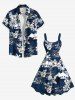 Flowers Tropical Leaf Coconut Tree Print Plus Size Matching Hawaii Beach Outfit For Couples -  