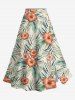 Tenue de plage hawaïenne assortie grande taille à imprimé feuilles tropicales et fleurs d'hibiscus pour couples - Orange 