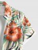 Tenue de plage hawaïenne assortie grande taille à imprimé feuilles tropicales et fleurs d'hibiscus pour couples - Orange 