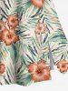 Tenue de plage hawaïenne assortie grande taille à imprimé feuilles tropicales et fleurs d'hibiscus pour couples - Orange 