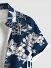 Chemise hawaïenne grande taille à imprimé fleurs, feuilles tropicales, cocotiers, boutons et poches pour homme - Bleu Marine S