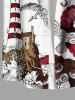 Chemise hawaïenne grande taille à imprimé poulpe, étoile de mer, phare, vagues, navire, gouvernail, croisière, boutons, poche, pour homme - Blanc S