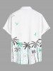Chemise hawaïenne grande taille à imprimé cocotier, oiseaux et gouttes de pluie, boutons et poches pour homme - Blanc L