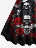 Plus Size Halloween Skulls Wings Rose Flowers Butterfly Print Tank Dress -  