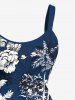 Robe débardeur hawaïenne grande taille à imprimé feuilles tropicales et cocotiers - Bleu Marine S