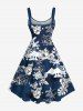 Robe débardeur hawaïenne grande taille à imprimé feuilles tropicales et cocotiers - Bleu Marine S