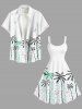 Robe débardeur hawaïenne grande taille à imprimé cocotier, oiseaux et gouttes de pluie - Blanc XS
