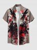 Plus Size Halloween Owl Rose Flowers Print Buttons Pocket Shirt For Men -  