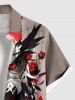 Plus Size Halloween Owl Rose Flowers Print Buttons Pocket Shirt For Men -  