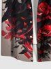Plus Size Halloween Owl Rose Flowers Print Buttons Pocket Shirt For Men -  
