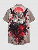 Plus Size Halloween Owl Rose Flowers Print Buttons Pocket Shirt For Men -  