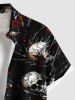 Plus Size Halloween Skulls Rose Flowers Chains Print Buttons Pocket Shirt For Men -  