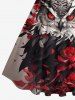 Robe vintage années 50 à imprimé chouette et roses pour Halloween, grande taille - Rouge XXS