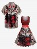 Plus Size Halloween Owl Rose Flowers Print 1950s Vintage Dress -  