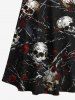 Robe longue grande taille à imprimé tête de mort, roses, fleurs et chaînes, épaules dénudées et croisées - Noir L