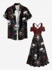 Robe longue grande taille à imprimé tête de mort, roses, fleurs et chaînes, épaules dénudées et croisées - Noir L