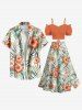 Plus Size Hibiscus Flowers Tropical Leaf Print Split Hawaii Skirt -  