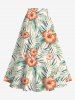 Plus Size Hibiscus Flowers Tropical Leaf Print Split Hawaii Skirt -  