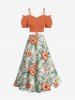 Plus Size Hibiscus Flowers Tropical Leaf Print Split Hawaii Skirt -  