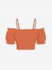 Haut caraco froncé à volants et épaules dénudées grande taille - Orange 6X