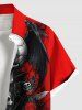 Plus Size Halloween Skulls Wings Rose Flowers Butterfly Print Buttons Pocket Shirt For Men -  