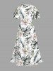 Plus Size Flowers Tropical Leaf Print Split Hawaii Midi Dress -  