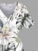 Plus Size Flowers Tropical Leaf Print Split Hawaii Midi Dress -  