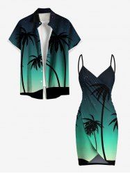 Coconut Tree Dip Dye Ombre Galaxy Print Plus Size Matching Hawaii Beach Outfit For Couples -  