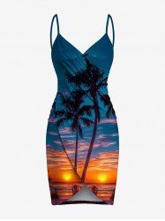 Cache-maillot de plage convertible grande taille à imprimé cocotiers, crépuscule et coucher de soleil, style hawaïen - Bleu Marine 4X