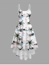 Plus Size Coconut Tree Flamingo Print High Low Hawaii Cami Dress -  