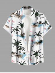 Chemise hawaïenne grande taille à imprimé flamant rose et cocotier pour homme - Blanc S