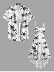 Coconut Tree Flamingo Print Plus Size Matching Hawaii Beach Outfit For Couples -  