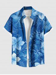Chemise hawaïenne grande taille à imprimé fleurs et feuilles, avec poches et boutons, pour homme - Bleu Ciel S