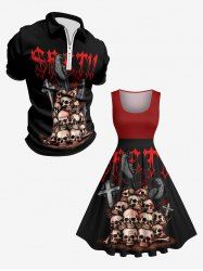 Halloween Skull Crow Cross Letters Print Plus Size Matching Outfit For Couples -  