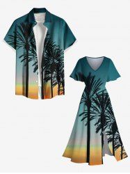 Coconut Tree Ombre Sky Print Plus Size Matching Hawaii Beach Outfit For Couples -  