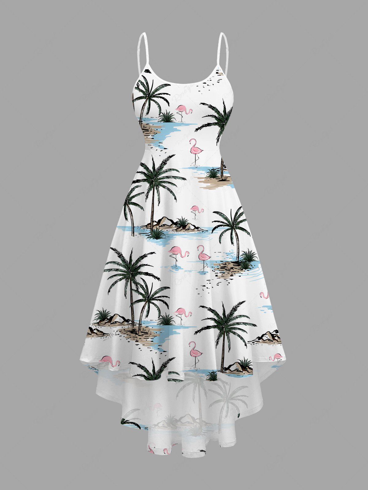 Shops Plus Size Coconut Tree Flamingo Print High Low Hawaii Cami Dress  