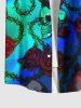 Plus Size Skull Rose Flower Vine Ombre Print Halloween Button Pocket Shirt For Men -  