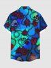 Plus Size Skull Rose Flower Vine Ombre Print Halloween Button Pocket Shirt For Men -  