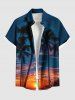 Tenue de plage hawaïenne assortie grande taille à imprimé cocotier et coucher de soleil pour couples - Bleu Marine 