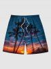 Tenue de plage hawaïenne assortie grande taille à imprimé cocotier et crépuscule pour couples - Bleu Marine 