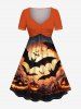Halloween Pumpkin Lantern Bat Glitter Moon Print Plus Size Matching Outfit For Couples -  