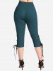 Hot Stamping Flower Lace Twist 2 In 1 Top and Lace-up Capri Pants Plus Size Outfit -  